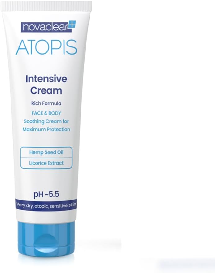 Novaclear Atopis Intensive Cream, with Hemp Seed Oil and Licorice Root Extract for severe dryness and roughness, helps restoring the skin&