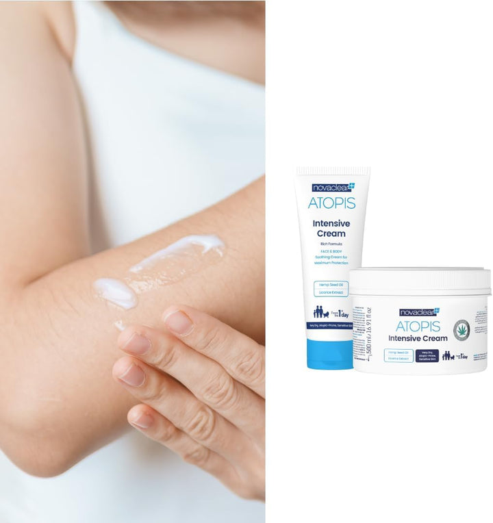 Novaclear Atopis Intensive Cream, with Hemp Seed Oil and Licorice Root Extract for severe dryness and roughness, helps restoring the skin&