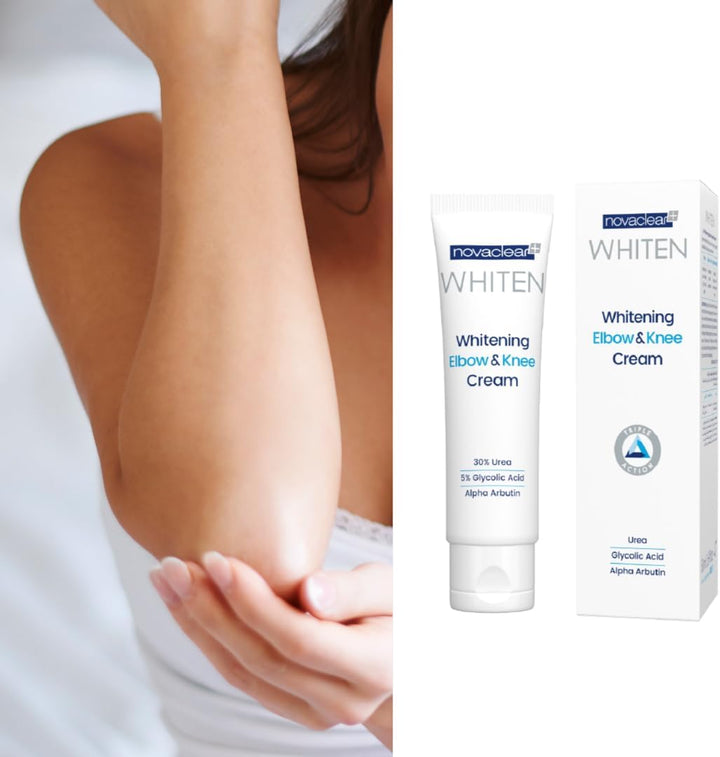 Novaclear Whitening Elbow &amp; Knee Cream – Urea, Glycolic Acid &amp; Alpha Arbutin – Exfoliating, Moisturizing &amp; Brightening Cream for Dry, Dark Elbows, Knees, Hands &amp; Heels – 50 ML