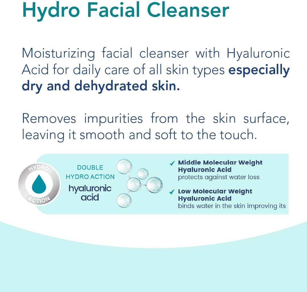 Novaclear Hydro Facial Cleanser – Gentle Face Wash with Hyaluronic Acid, Green Tea &amp; Panthenol for Dry &amp; Dehydrated Skin, Moisturizing Face Cleanser &amp; Makeup Remover 150 ML