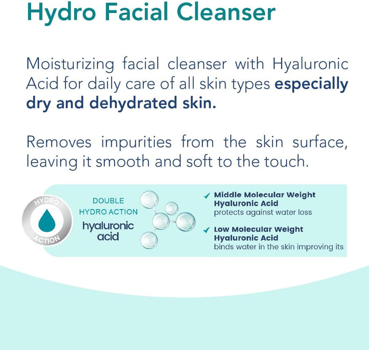 Novaclear Hydro Facial Cleanser – Gentle Face Wash with Hyaluronic Acid, Green Tea &amp; Panthenol for Dry &amp; Dehydrated Skin, Moisturizing Face Cleanser &amp; Makeup Remover 150 ML