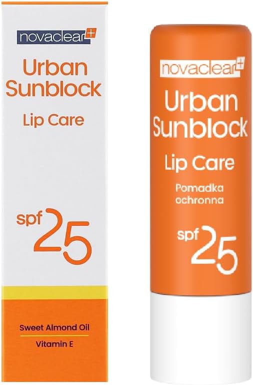 Novaclear Urban Sunblock Lip Care SPF 25 – Sun Protection for Lips with Sweet Almond Oil &amp; Vitamin E – Moisturizing &amp; Regenerating Lip Balm – 4.9g