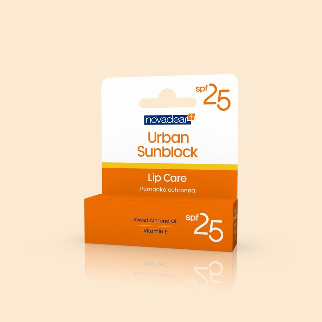 Novaclear Urban Sunblock Lip Care SPF 25 – Sun Protection for Lips with Sweet Almond Oil &amp; Vitamin E – Moisturizing &amp; Regenerating Lip Balm – 4.9g