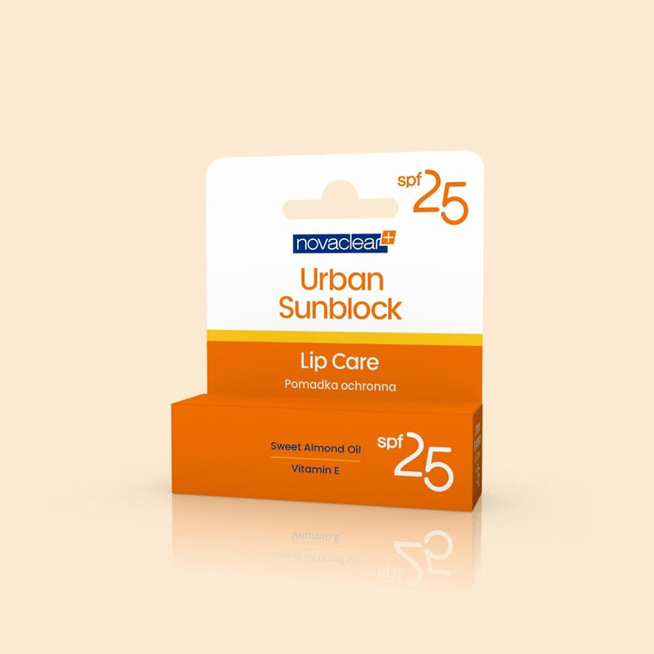 Novaclear Urban Sunblock Lip Care SPF 25 – Sun Protection for Lips with Sweet Almond Oil &amp; Vitamin E – Moisturizing &amp; Regenerating Lip Balm – 4.9g
