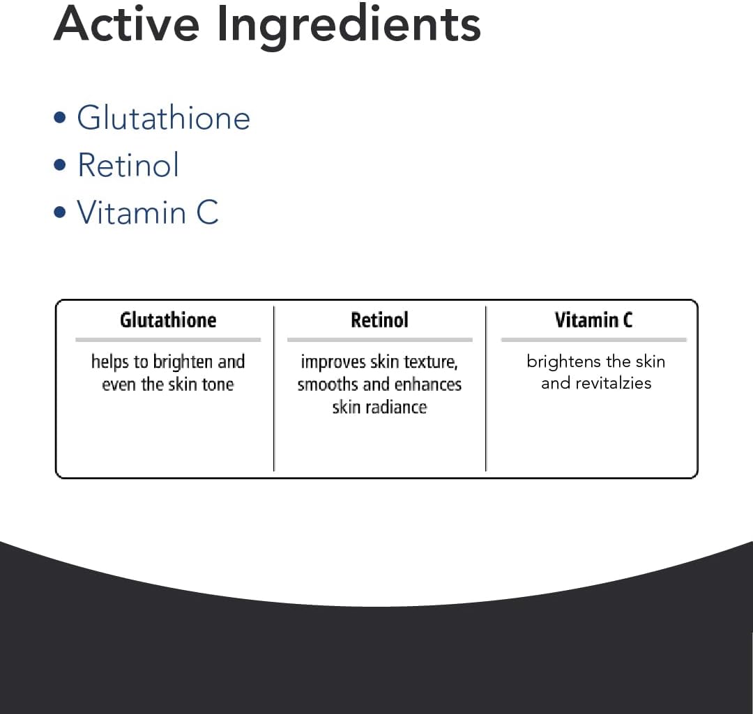 Novaclear Advanced Brightening Serum with Glutathione, Retinol &amp; Vitamin C – Anti-Aging, Glow Boosting &amp; Skin Tone Evening – Smooth, Detoxify &amp; Revitalize – 30 ML