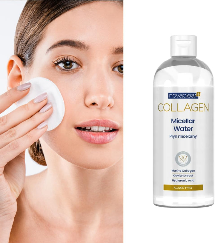 Novaclear COLLAGEN MICELLAR WATER, Hydrating Makeup Remover, Cleansing Anti-Ageing Micellar | Soap Free with Marine Collagen, Caviar and Hyaluronic acid. 400 ml