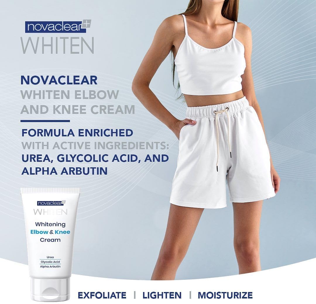Novaclear Whitening Elbow &amp; Knee Cream – Urea, Glycolic Acid &amp; Alpha Arbutin – Exfoliating, Moisturizing &amp; Brightening Cream for Dry, Dark Elbows, Knees, Hands &amp; Heels – 50 ML