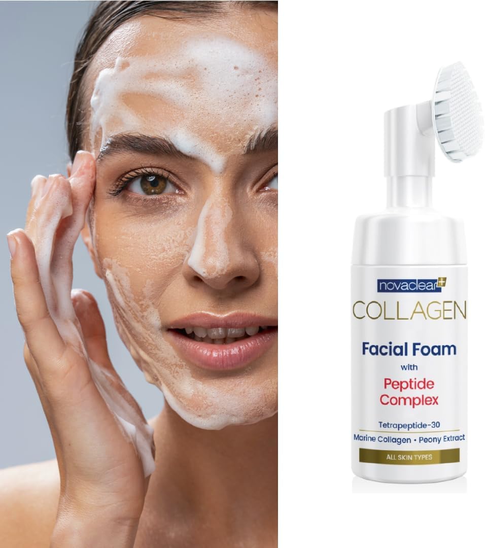 Novaclear Collagen Facial Foam with Peptide Complex, skin cleansing, firming, strong anti-oxidant, revitalizing, with Tetrapeptide-30, Marine Collagen, Peony Extract and Caviar extract 100 ml