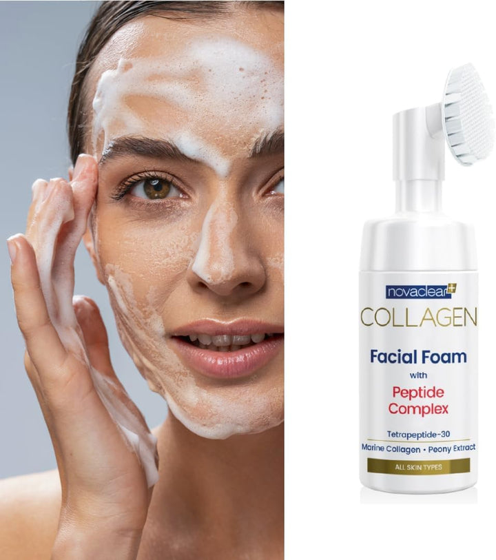 Novaclear Collagen Facial Foam with Peptide Complex, skin cleansing, firming, strong anti-oxidant, revitalizing, with Tetrapeptide-30, Marine Collagen, Peony Extract and Caviar extract 100 ml