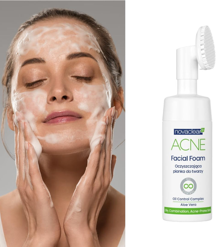 Novaclear Acne Facial Foam Cleanser wash for Acne prone skin, Oily skin and Mixed skin, remove black heads and prevent blemish 100 ML