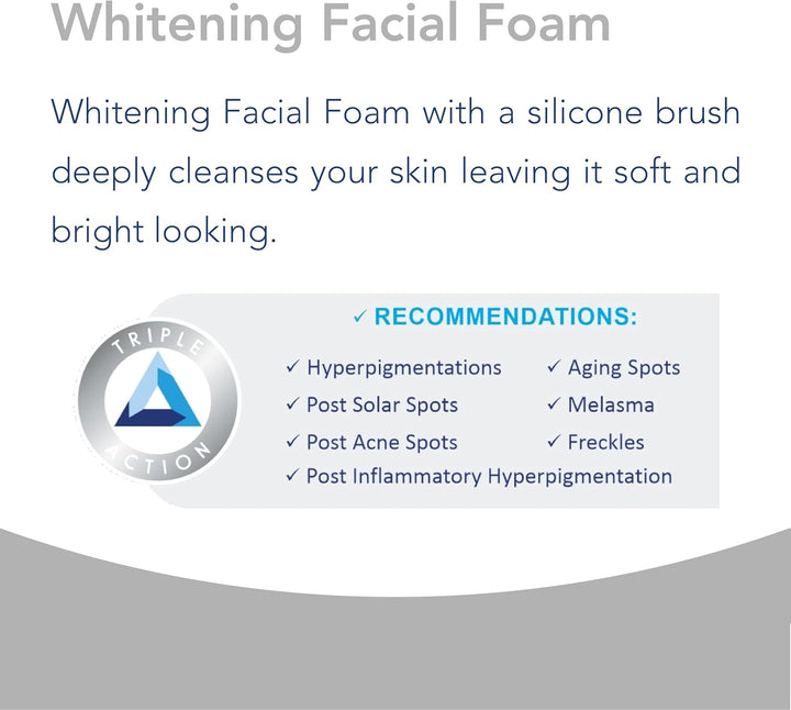 Novaclear Whitening Facial Foam – Silicon Brush Face Wash with Alpha Arbutin, Glycolic Acid &amp; Lactic Acid – Deep Cleansing, Exfoliating &amp; Brightening Foam for Dark Spots &amp; Uneven Skin Tone 100 ML