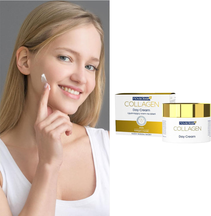 Novaclear Collagen Day Cream – Anti-Aging Moisturizer with Marine Collagen, Gold, Caviar Extract, Macadamia Oil, Vitamin A &amp; E – Firms, Smooths &amp; Nourishes Skin – For All Skin Types – 50 ML
