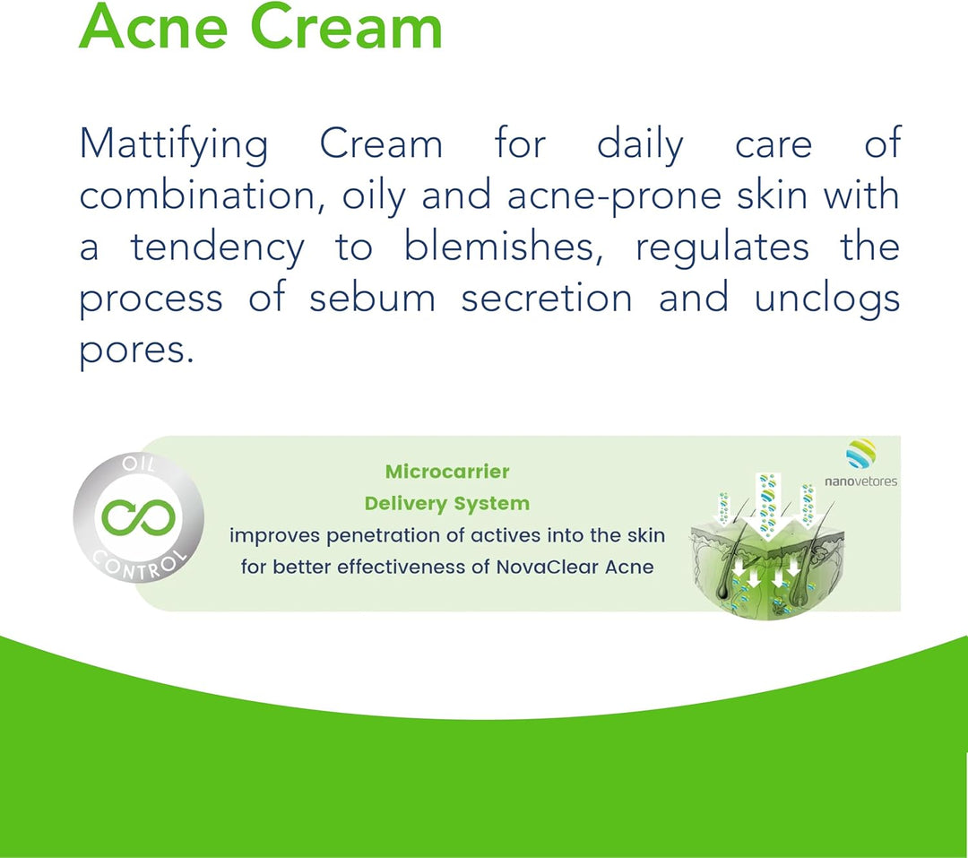 Novaclear Acne Cream – Anti Pimple Cream with Salicylic Acid, Sebum Control for Oily Skin, Acne Treatment Cream with Hydrating Formula 40 ML