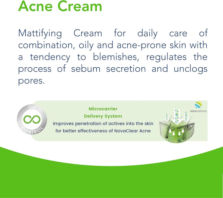 Novaclear Acne Cream – Anti Pimple Cream with Salicylic Acid, Sebum Control for Oily Skin, Acne Treatment Cream with Hydrating Formula 40 ML