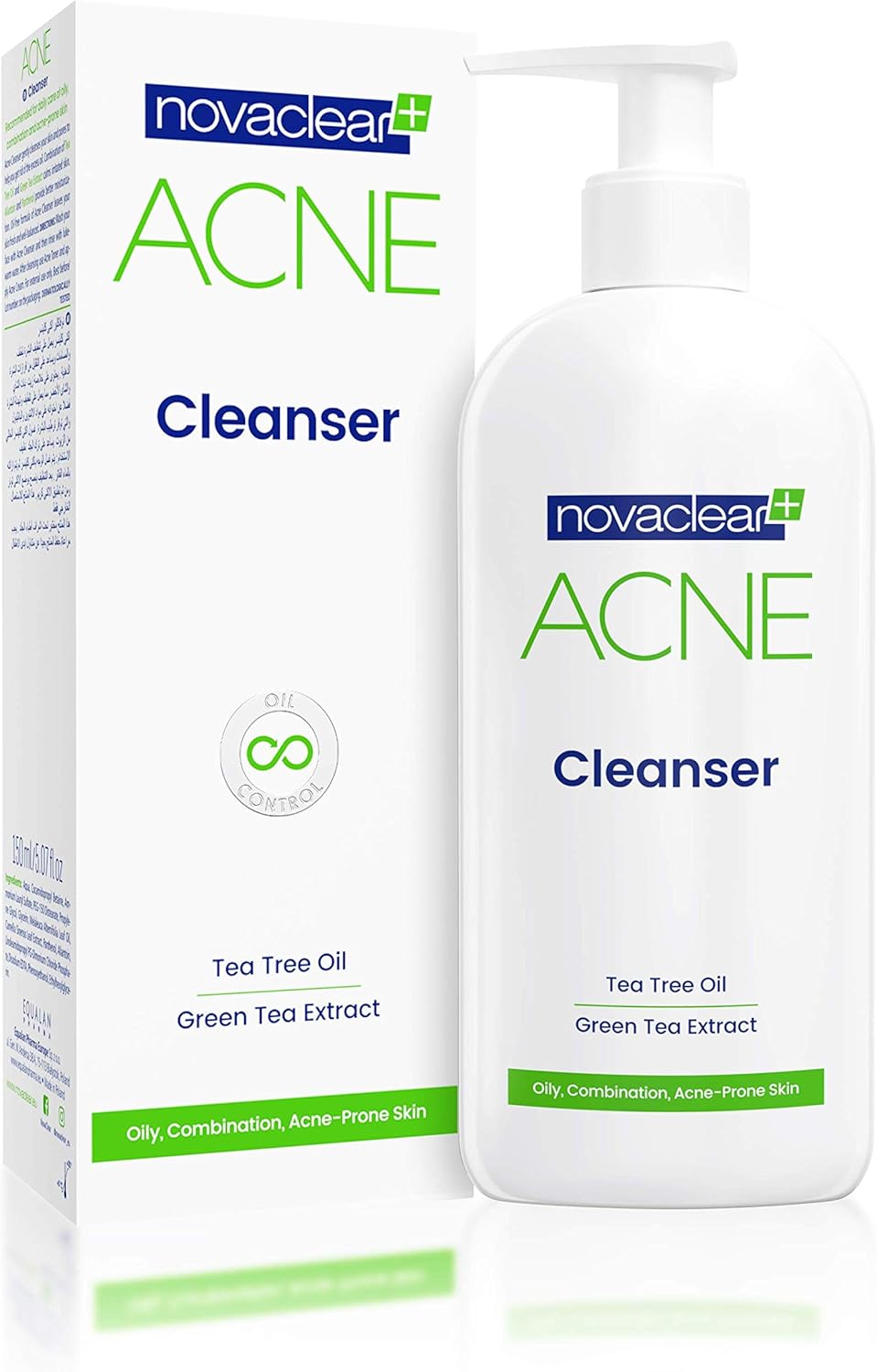 Novaclear Acne Cleanser Wash with Tea Tree Oil, Green Tea Extract Calms Irritated Skin, Oil-Free Formula for Oily Skin, Blackhead Remover and Clogged Pore Control, Non Comedogenic 150 ml
