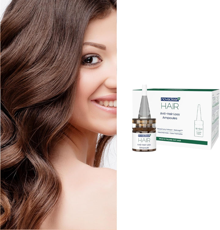 Novaclear Anti-Hair Loss Ampoules 15 x 5 ML – Intensive Hairfall Treatment with Baicapil™, Rosemary, Saw Palmetto, Burdock &amp; Nettle Extracts – Reduces Hair Loss &amp; Boosts Density – Non-Sticky Formula