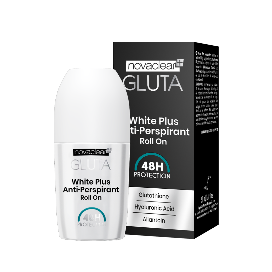 Novaclear Gluta White Plus Anti-Perspirant Roll-On – Brightening Deodorant with Glutathione, Hyaluronic Acid &amp; Allantoin – 48H Sweat &amp; Odor Protection – Soothes, Moisturizes &amp; Evens Skin Tone – 50 ML