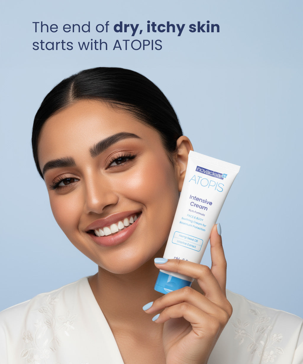 Novaclear Atopis Intensive Cream, with Hemp Seed Oil and Licorice Root Extract for severe dryness and roughness, helps restoring the skin&