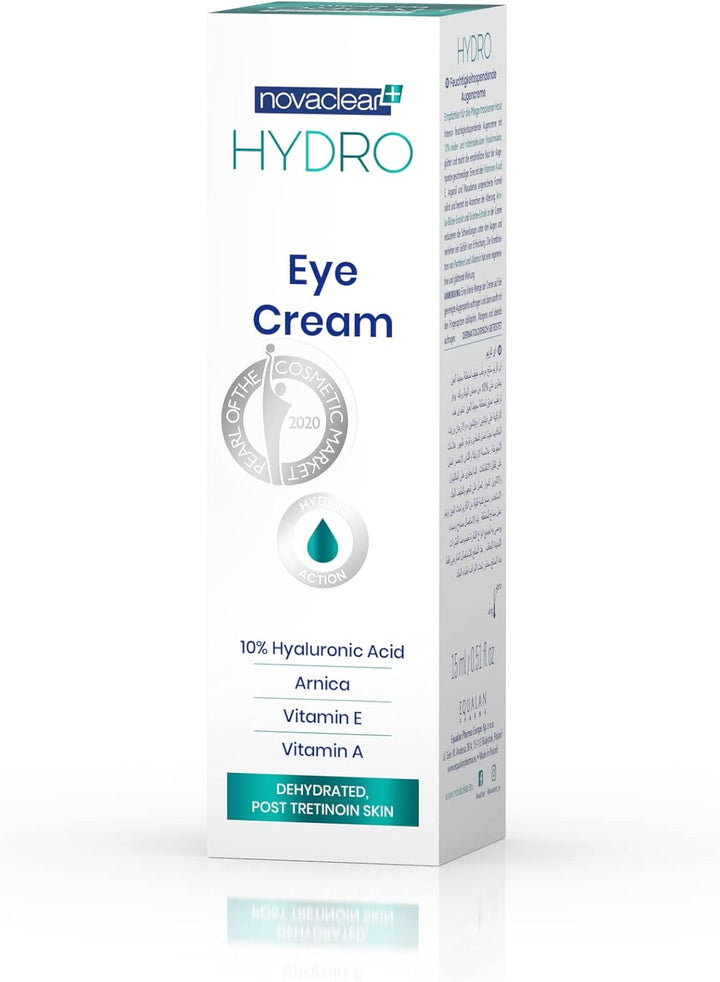 Hydro Eye Cream 15 ml with Hyaluronic Acid, Vitamin A, Vitamin E, Argan and Macadamia Oil for Hydrating and Anti-Aging