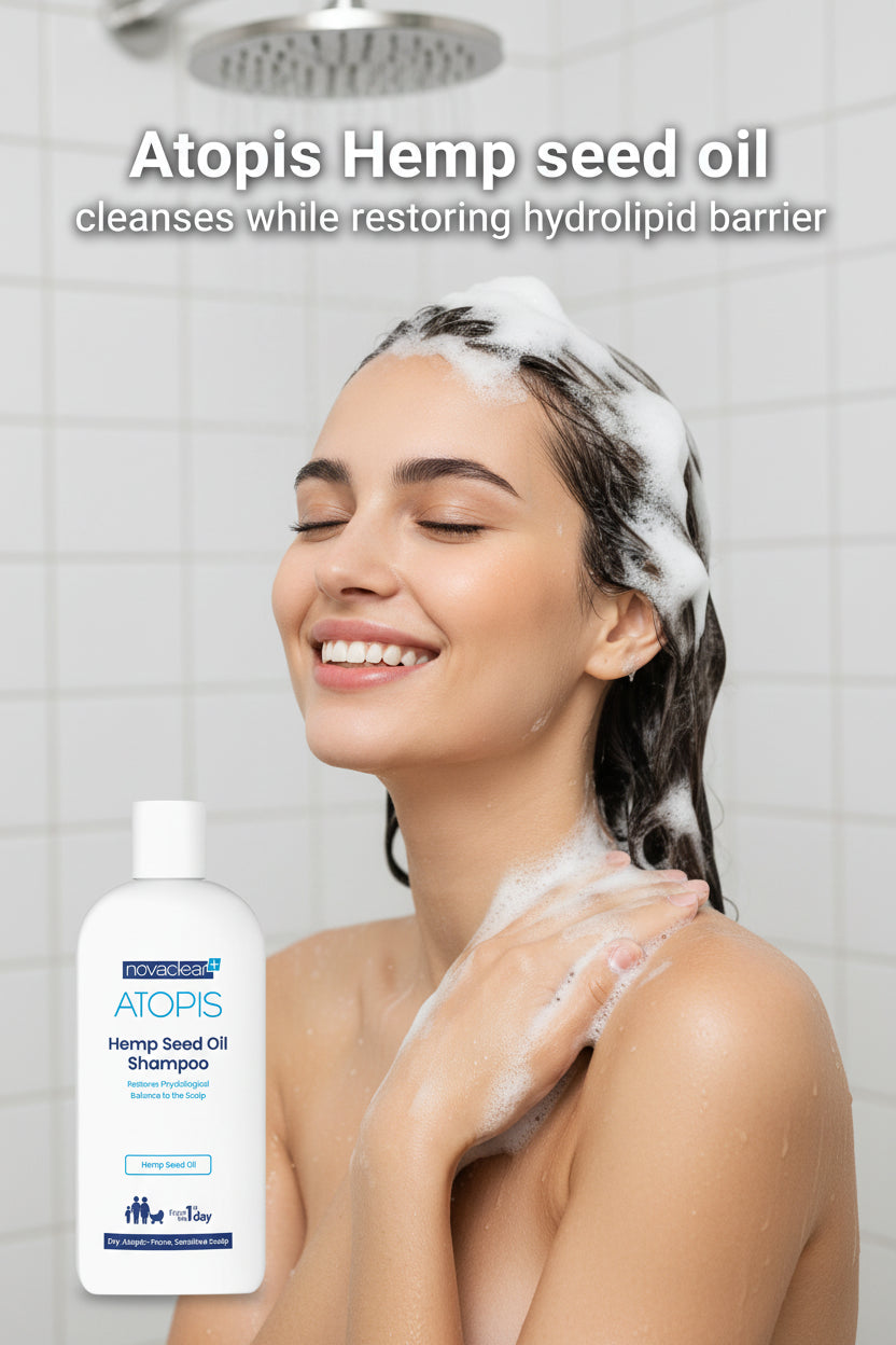 Novaclear Atopis Hemp Seed oil Shampoo balance to the scalp while reliving its irritation
and dryness. 
