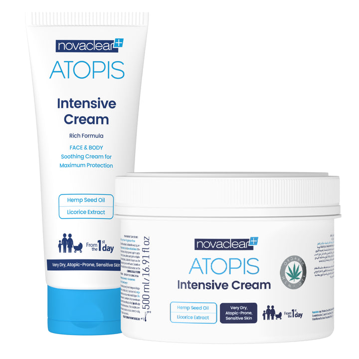 Novaclear Atopis Intensive Cream, with Hemp Seed Oil and Licorice Root Extract for severe dryness and roughness, helps restoring the skin&