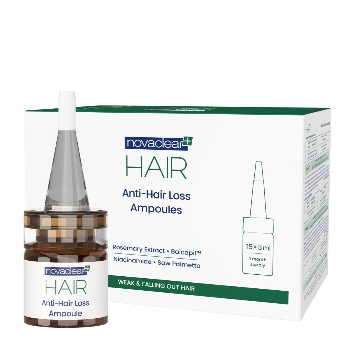 Novaclear Hair Anti-Hair Loss Ampoules with packaging on a white background