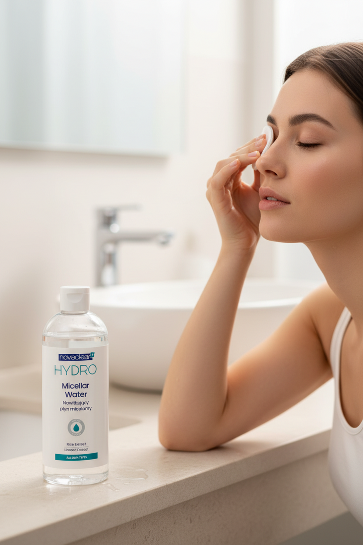 Novaclear Hydro Micellar Water for Make-up Removal and Skin Moisturizing, with Rice Extract and Flax Seed Extract and Hyaluronic Acid for Long Lasting Moisturizing - 400ml