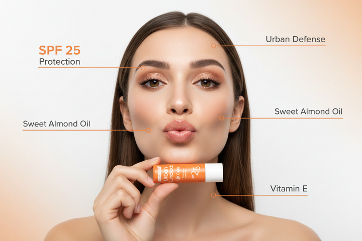Novaclear Urban Sunblock Lip Care SPF 25 – Sun Protection for Lips with Sweet Almond Oil &amp; Vitamin E – Moisturizing &amp; Regenerating Lip Balm – 4.9g