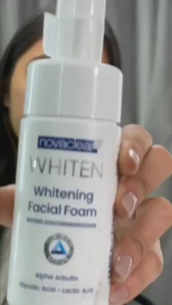 Novaclear Whitening Facial Foam – Silicon Brush Face Wash with Alpha Arbutin, Glycolic Acid &amp; Lactic Acid – Deep Cleansing, Exfoliating &amp; Brightening Foam for Dark Spots &amp; Uneven Skin Tone 100 ML