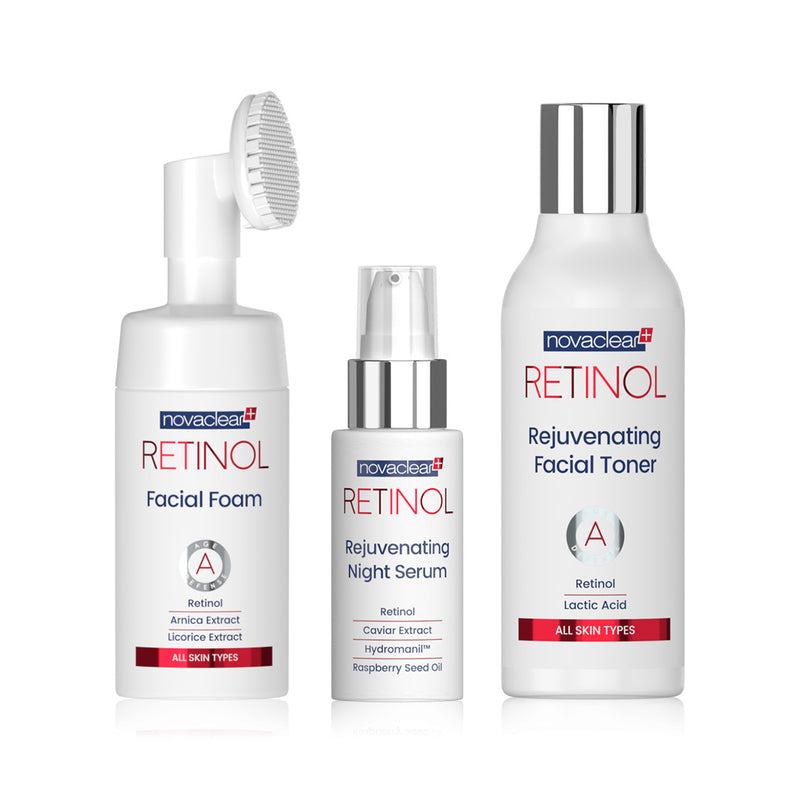 Retinol Set for Dull Skin, Fine Lines & Wrinkles - Serum, Facial Foam and Toner