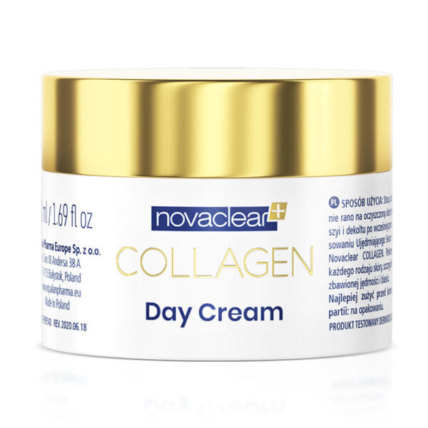 Novaclear Collagen Day Cream – Anti-Aging Moisturizer with Marine Collagen, Gold, Caviar Extract, Macadamia Oil, Vitamin A &amp; E – Firms, Smooths &amp; Nourishes Skin – For All Skin Types – 50 ML