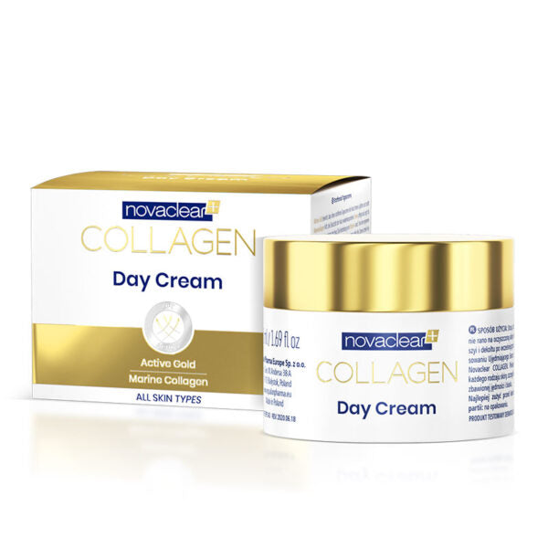 Novaclear Collagen Day Cream – Anti-Aging Moisturizer with Marine Collagen, Gold, Caviar Extract, Macadamia Oil, Vitamin A &amp; E – Firms, Smooths &amp; Nourishes Skin – For All Skin Types – 50 ML