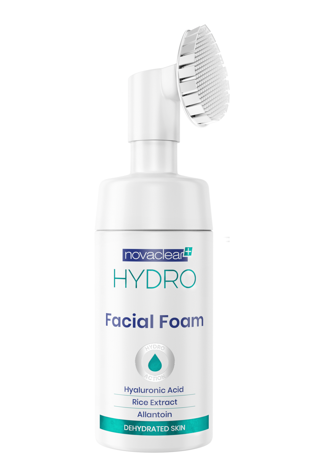Novaclear Hydro Facial Foam – Hydrating Face Wash with Hyaluronic Acid, Rice Extract &amp; Allantoin – Silicone Brush for Deep Cleansing, Exfoliation &amp; Microcirculation – For Dry &amp; Dehydrated Skin 100 ML
