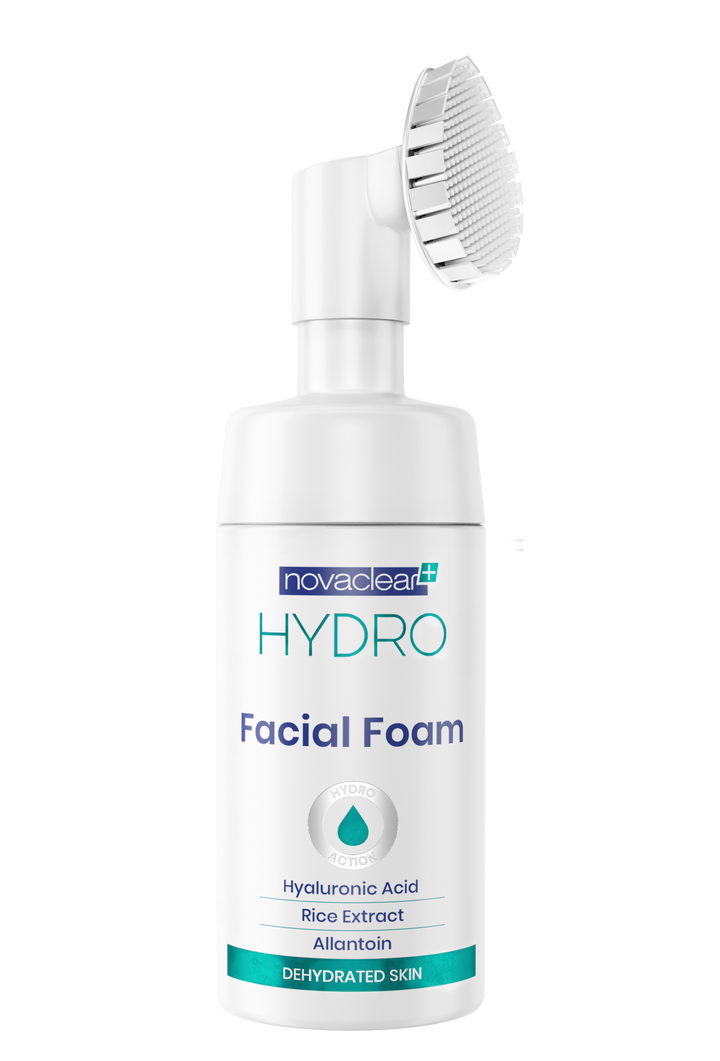 Novaclear Hydro Facial Foam – Hydrating Face Wash with Hyaluronic Acid, Rice Extract &amp; Allantoin – Silicone Brush for Deep Cleansing, Exfoliation &amp; Microcirculation – For Dry &amp; Dehydrated Skin 100 ML